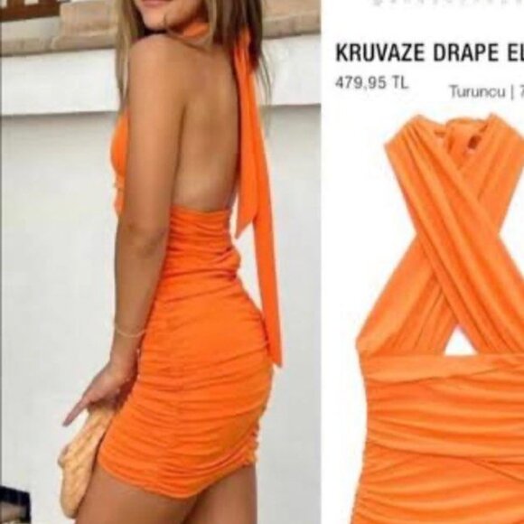 🦋 NWT 🌸 ZARA HALTER MINI BRIGHT ORANGE COCKTAIL PARTY NYE DRESS - Picture 7 of 7
